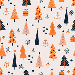 Christmas pattern with festive trees.