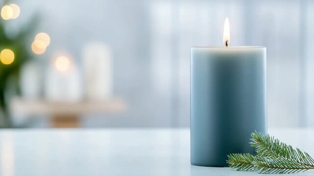 Serene Candle's Glow: A solitary candle emits a gentle light, its flame dancing gracefully, creating a sense of calm and peace. The image is an invitation to tranquility.