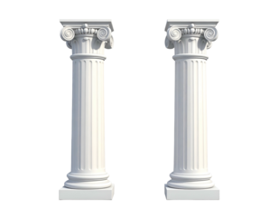 Two white classical architectural columns with ornate tops