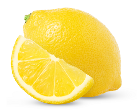 Lemon fruit with slice isolated. Citrus fruit and cut with clipping path.