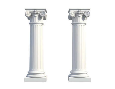 Two white classical architectural columns with ornate tops