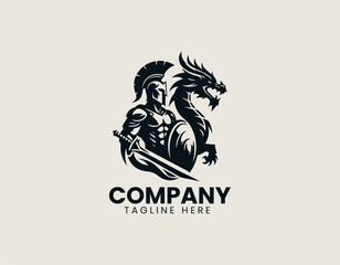 Spartan knight dragon black vector logo illustration