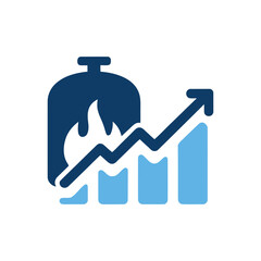 Rising gas and energy prices illustrated with a tank, flame, and upward trend graph.