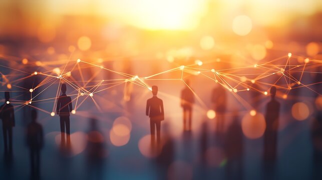 A network of people connected by a digital web, representing the concept of communication and connection