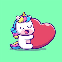 Cute Unicorn Hug Love Heart Cartoon 