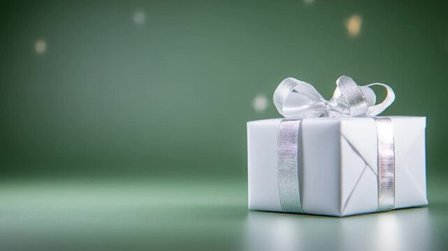 Gift's Gentle Touch: A single, elegantly wrapped gift box sits, tied with a delicate bow, against a soft-hued background, evoking feelings of anticipation and appreciation.