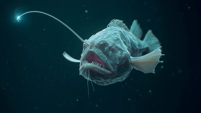 人物なし 闇に浮かぶチョウチンアンコウ