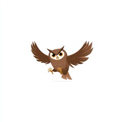 Obraz premium Cartoon owl with wings spread, isolated on a white background