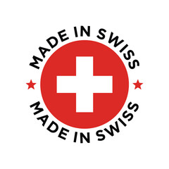 made in swiss stamp circle logo vector design with swiss flag element	
