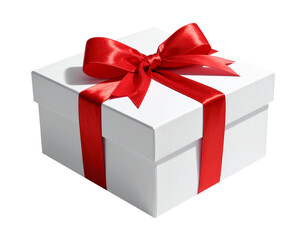 Obraz premium white gift box with red bow and ribbon isolated on transparent background, png 