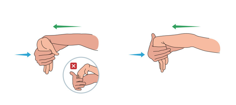 Wrist Extension and Flexion Stretch Exercise. Diagram for Carpal Tunnel Syndrome Prevention and Repetitive Strain Injury Relief.