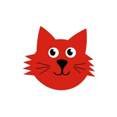 Playful red cat face illustration on white isolated background.