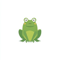 Cute green frog sitting, white isolate background.