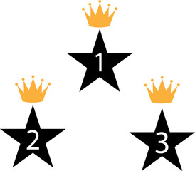 Black Three Stars with Crown Icon  Premium Quality Vector Illustration