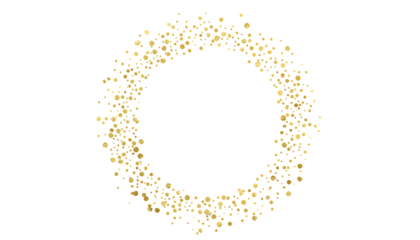 Oval shaped frame of glowing golden and white bokeh lights isolated on transparent background