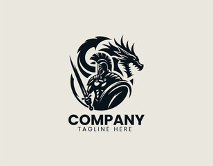 Spartan knight dragon black vector logo illustration