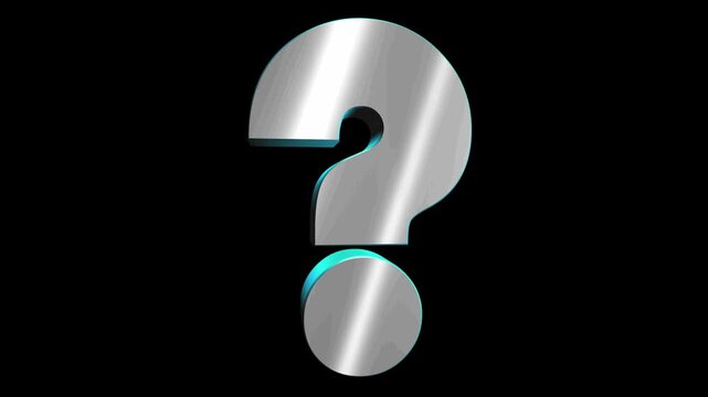Metallic question mark with blue accents on a black background asks why