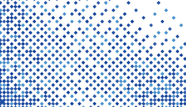 Abstract blue and light blue diamond shapes create a modern pattern against a white backdrop, fading towards the top right corner in a simple yet striking design