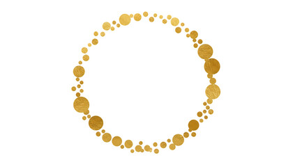 Obraz premium Golden circular frame made of small sparkling coins isolated on transparent background