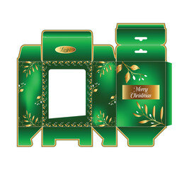 Elegant Green and Gold Christmas Gift Box Packaging Template with Window