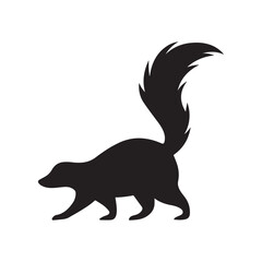 Skunk Silhouette with Raised Tail – Minimalist Black Icon of Wildlife and Defensive Behavior