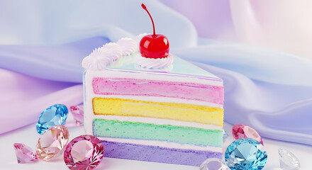 A slice of cake made of jelly. celebratory food and dessert decorations