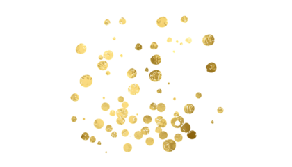 Abstract glowing golden orbs and particles floating in darkness isolated on transparent background