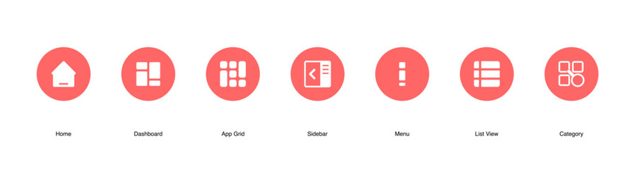 Flat UI UX Icons.Dashboard, Menu, and Category Symbols.