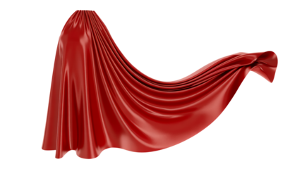 Red silk fabric draped texture design luxury material cloth isolated on transparent background