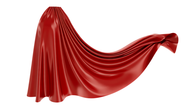 Red silk fabric draped texture design luxury material cloth isolated on transparent background