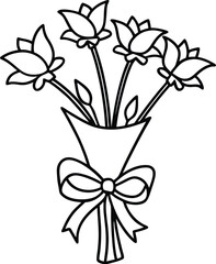 single line flower bouquet tied 