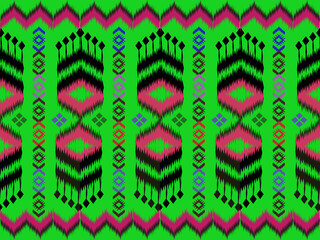 Ikat Traditional Pattern Textile Design Green, pink, black