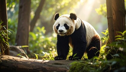 Obraz premium giant panda eating bamboo
