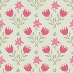 Flower seamless pattern. Pink background.