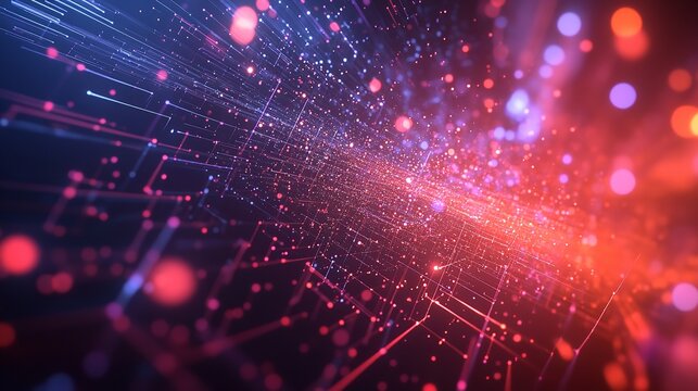 Abstract technology background with glowing particles and lines creating a futuristic network - Powered by Adobe