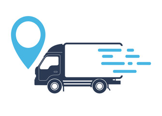 A delivery van in a minimalist style rides fast to its destination. Vector illustration.