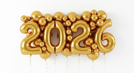 Golden Balloons Display Celebrating New Year 2026 Festive Party Decoration Concept