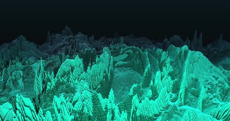 Futuristic digital terrain landscape with moving voxel shapes. Abstract 3D background animation. - Powered by Adobe