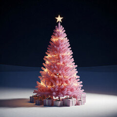 A pink Christmas tree with snow gently falling on it at night, set against a dark background. Charming Retro Romance & Joyful Celebrations