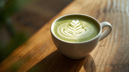 Hot coffee cup of creamy cappuccino with mint is a perfect breakfast beverage