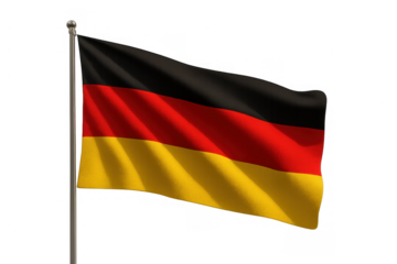 German flag waving on a flagpole, representing europe, national identity, patriotism, and international relations, transparent background