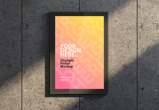 City light Poster Mockup on concrete wall front view