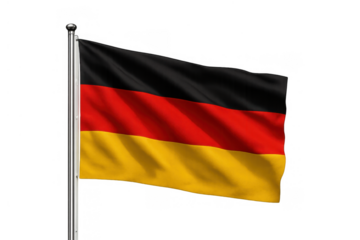 Germany national flag waving in the wind on a flagpole, german country symbol, democracy, pride, transparent background