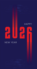 Obraz premium Futuristic Happy New Year 2026 poster with red digital numbers and blue tech circuit background. Holiday greetings, celebration events, party invitations, online banners. Modern techno typography