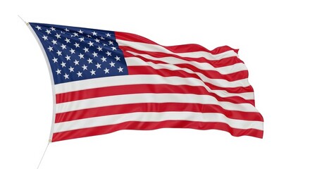 Obraz premium Waving American Flag with Stars and Stripes on a White Background in High-Quality Detail