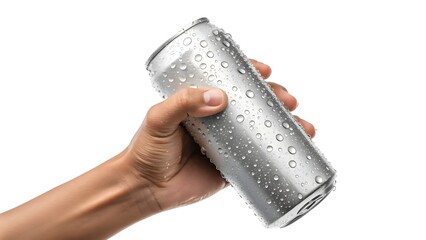 Refreshing beverage held in hand, condensation glistening - perfect for summer ads, promoting cool drinks, and quenching thirst in hot weather