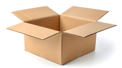 Open brown cardboard box ready for shipping, moving or storage needs for your business or home organization projects now, with transparent background