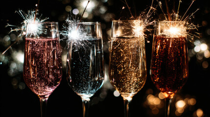 Champagne flutes with sparklers celebrating new year's eve