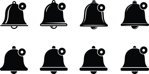 Notification bell icons set, alert, reminder, message, sound, ringing, attention, alarm symbol, interface, communication and web design vector