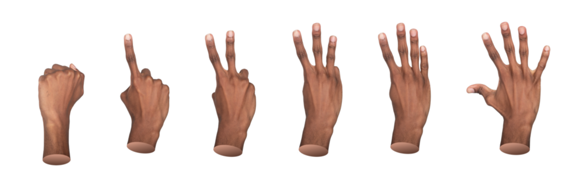Counting hand gesture. African American man showing different finger numbers from one to five,